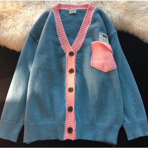 Milk Blue Gentle Wind Boys Sweaters Couples Wear New Open Lined Japanese Simple Retro All-Match Cardigan Jacket O138