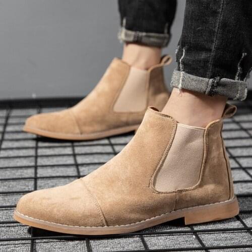 2021 shoes man Spring New Fashion Casual Men Ankle Chelsea Boots Male Shoes Cow Suede Leather Lace Up Motorcycle Man Boots