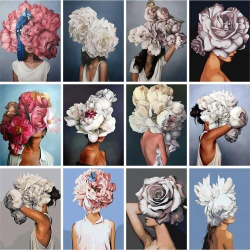 Huacan DIY Diamond Painting Woman Flower Full Square Drill Diamond Embroidery Kit Mosaic Art Home