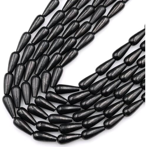 Genuine Russia Shungite 8x20mm 10x30mm Teardrop Beads High Quality Black Lustrous Gemstone from Russia 15.5" Strand