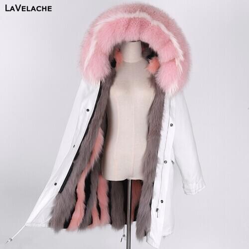 LaVelache 2020 New Waterproof Real Fur Coat White Winter Jacket Women Long Plus Size Fox Fur Parkas Thick Warm Female Streetwear