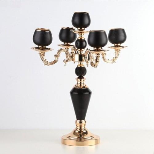 New Wedding 5-arm Candlestick Black Gold-plated Metal Candle Holder Road Lead Candelabra Decoration wedding centerpiece