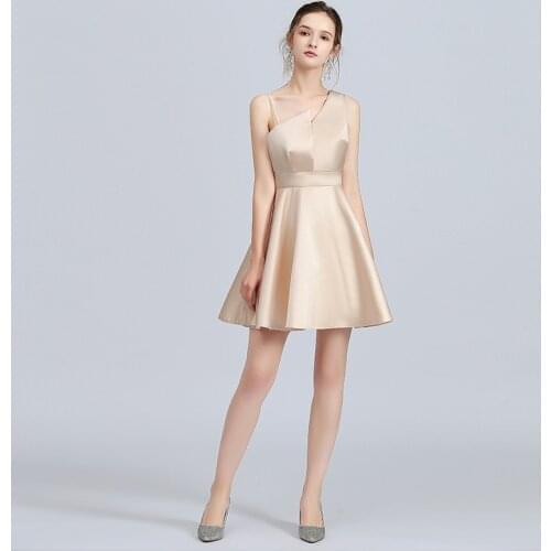 Classmates Graduate Banquet Evening Dress Short Student Birthday Party Prom Dress Women Elegant Asymmetric Collar Dress A247