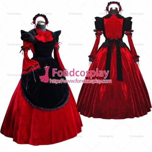 Sexy Sissy Maid Dress Red Velvet Lockable Uniform Cosplay Costume Custom-made[G520]