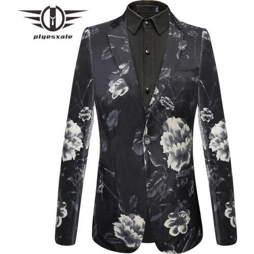 Plyesxale Floral Blazer Men 2018 Slim Fit Mens Velvet Blazers Luxury Flower Printed Blazer For Men Party Prom Stage Wear Q432