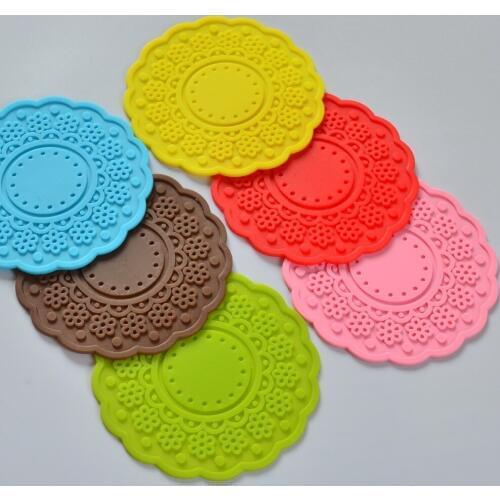 9.5CM 100pcs/lot BPA-FREE silicone coasters for ceramic mugs ,wholesale candy flower Coasters Cup Mat drinking glass