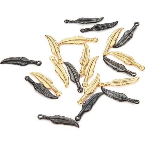 20pcs/Lot Real Stainless Steel Leaf Feather Charms Pendants for DIY Jewelry Making Necklace Bracelet Accessories 4 Colors