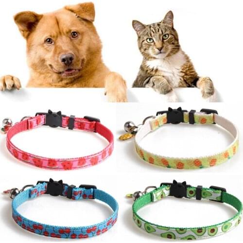 Adjustable Cat Dog Collars With Bell Pineapple Watermelon Cherry Pattern Neck Ring Safety Fruit Pet Collar Cute Pet Neck Strap