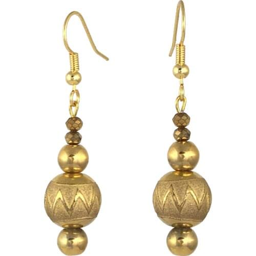 Earring Dangle and Drop 24k gold-painted glass beaded handmade woman fashion jewelry made in Turkey