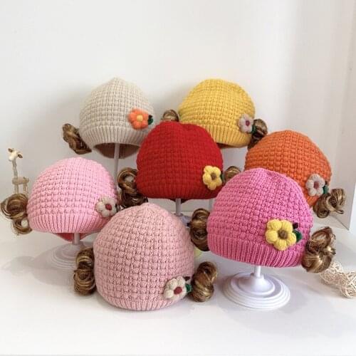 Newborn Baby Caps for Girls Toddler Headdress Autumn Winter Kids Infant Woolen Caps Warm Florets Wigs Caps Baby Knitted Hats