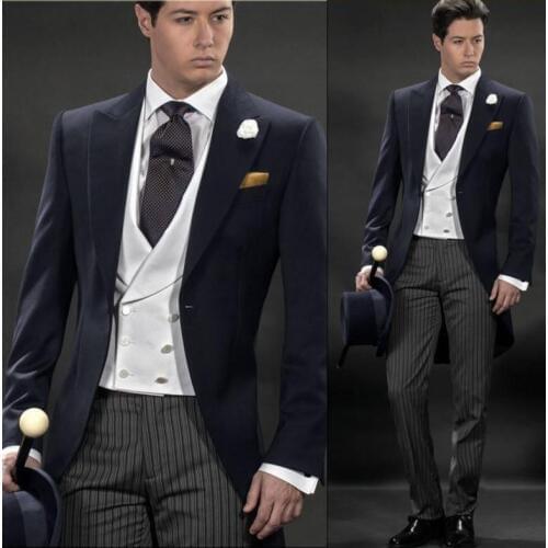 New Arrival Groom Tuxedo One Button Groomsmen Peak Lapel Wedding/Dinner Suits Best Man Bridegroom (Jacket+Pants+Tie+Vest)B387