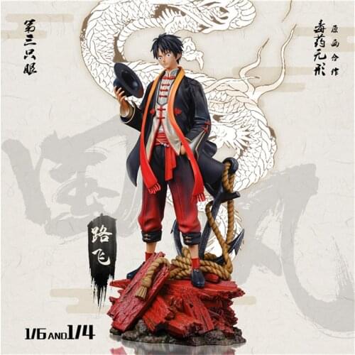 ONE PIECE GK Third Eye Luffy Statue Chinese Style Two Head Carving 1/4 and 1/6 Resin Action Figure Collection Model Toys Y2027