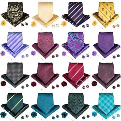 DiBanGu Wedding Tie For Men Pink Blue Color Ties Hanky Cufflinks Brooch Set For Mens Wedding Groomsmen Neck Ties MJ-1571