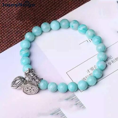 Light Blue Tianhe Natural Stone Bracelets Tibetan silver Lotus Pendant Bracelet Women Lucky Business Single Lap Crystal jewelry