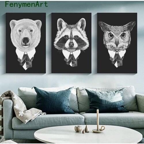Tiger Bear Panda Fox Owl Canvas Painting Black White Animals Posters And Prints Nordic Wall Art Modern Pictures Room Home Decor