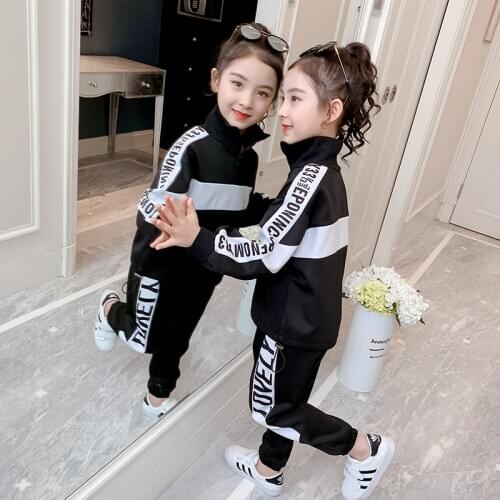 2020 Spring School Kids Side Striped Outfits Top Shirts & Pants 2Pcs Girls Clothing Sets Autumn Teens Sports Clothes For Girls