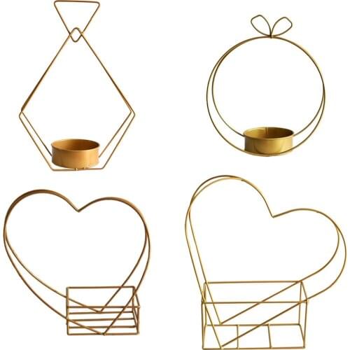Nordic Iron Flower Basket Planter Geometric Pot Holder Indoor Outdoor Golden