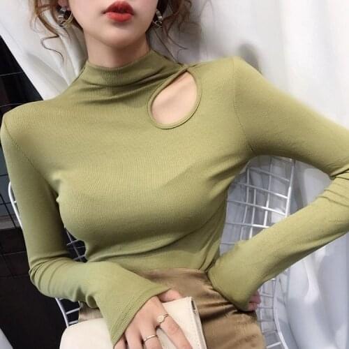 Blouse Womens Cotton Cutout Half Turtleneck Long Sleeve Fashion Autumn Clothes Slim Fit Blusas Ropa De Mujer