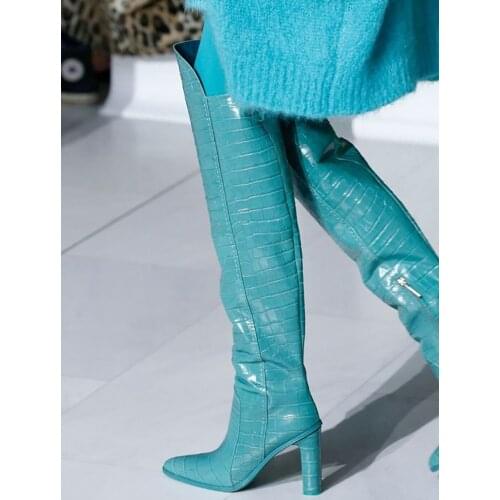 Square Heel Over The Knee Boots Fashion Chunky Heel Runway Women Shoes Cover The Knee Looks Skim Dream Ladies Shoes