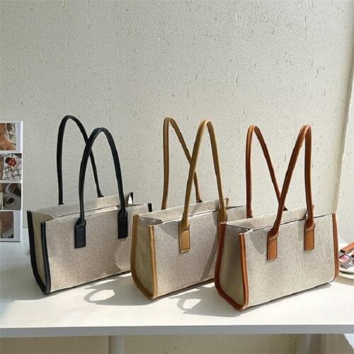 Bags Womens Fashion Niche Handbags Canvas Stitching Shoulder Bag Trend Retro Tote Bag Contrasting Color Hand Bags
