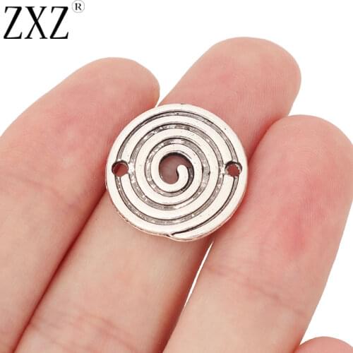 ZXZ 20pcs Tibetan Silver Spiral Swirl Connector Charms 2 Sided for Bracelet Jewelry Making Findings 20x20mm