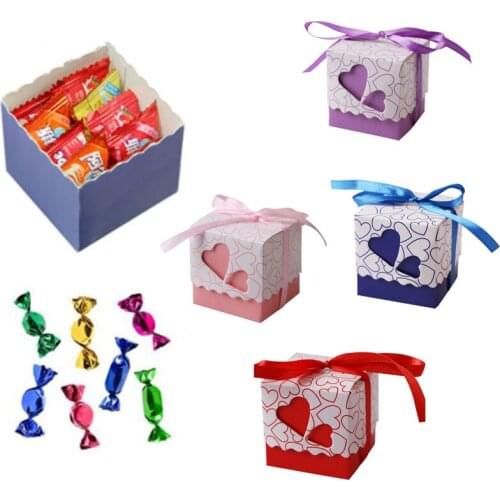 10Pcs Love Heart Candy Boxes Chocolate Bag Wedding Favor Birthday Party Packing Cake Gift Box With Ribbons Decoration