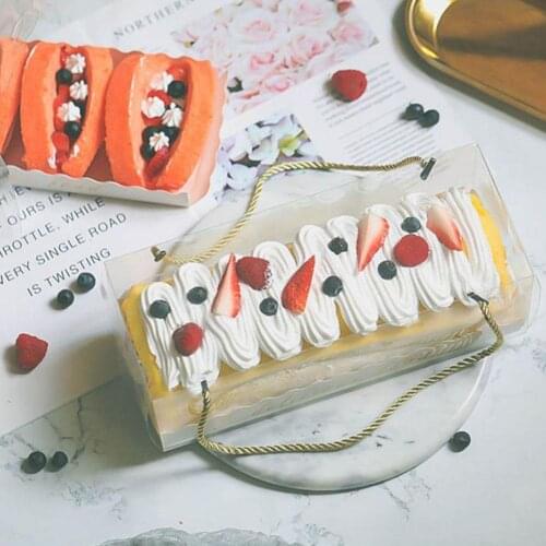 10Pcs Transparent Cake Swiss Roll Boxes PET Packaging Dessert Container Holder With Handle Cake Swiss Packing Gift Box Roll Long