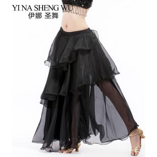 3 Layers Indian Dance Clothing Women Bollywood Dance Wear Belly Pleated Skirt High Waist Long Skirt Chiffon Belly Dance Skirts