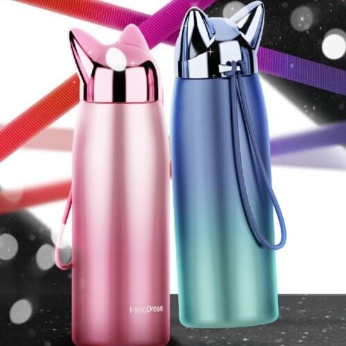 300ML Girls Water Bottle wholesale items Double Wall Thermos Stainless Steel Vacuum Flasks Cute Cat Fox Ear Thermal Travel Mug