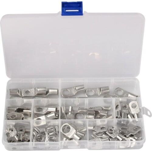 85PCS Wire Connector SC Tinned Copper Ring Lug Terminals for Battery Bare Cable Electric Wire Crimp Terminal