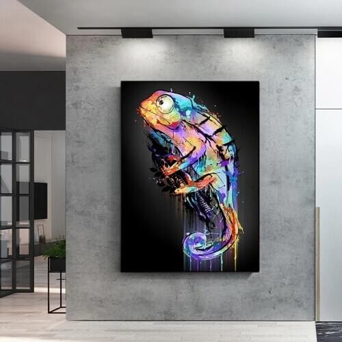 Abstract Watercolor Animal Chameleon Canvas Paintings Modern Posters and Prints Wall Art Picture for Living Room Home Decoration