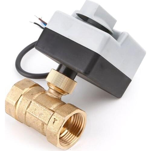 AC220V DN15 DN20 DN25 2 Way 3 Wires Brass Motorized Ball Valve Electric Actuato With Manual Switch 875F