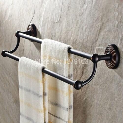 Bathroom Accessory Black Oil Rubbed Brass Circle Flower Wall Mounted Bathroom Double Towel Bar Towel Rack Towel Rails aba117