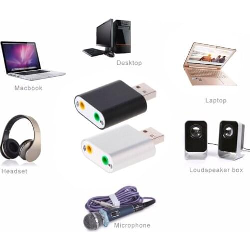 Aluminum External USB 2.0 3D Stereo 7.1 Channel 3.5mm Aux Out Sound Card Adapter