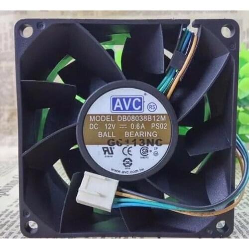 AVC 8038 8cm DB08038B12M 12V 0.60A 4-wires double ball bearing temperature control cooling fan