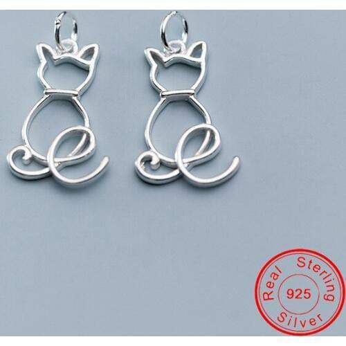 UQBing Hollow Silver 925 Lovely Cat Dangle Charms Fit DIY Bracelet Necklaces Jewelry Findings