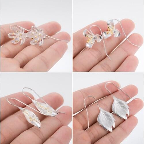 Bohemian Vintage Silver Color Long Lotus Flower Earrings for Women Girls Summer Design Prevent Allergy Jewelry Wholesale 2021