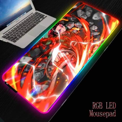 XGZ Anime Demon Slayer Kimetsu No Yaiba Gaming RGB Large Mouse Pad Gamer Computer Mousepad Led Backlight Keyboard Desk Mat