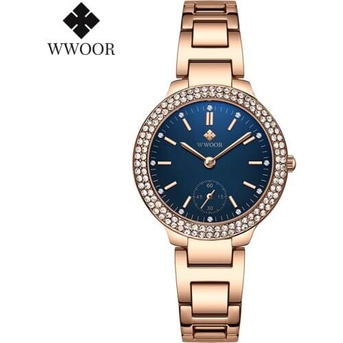 WWOOR Women Watches Top Brand Luxury Stainless Steel Rose Gold Stylish Quartz Ladies Watches Diamond Wrist Watch Gifts For Women