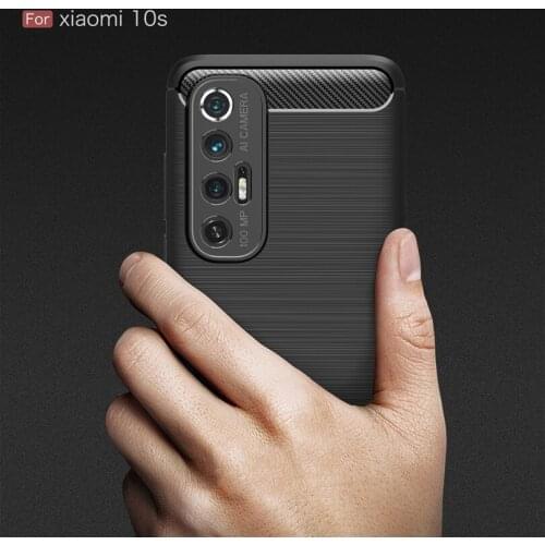 For Xiaomi mi 10s Carbon Fiber Case Anti-knock Soft TPU Brushed Rugged Rubber Silicone Hybrid Phone For Xiaomi 10s Cover Case