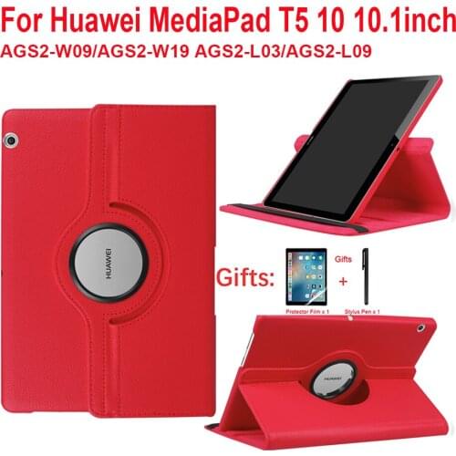 For Huawei MediaPad T5 10 AGS2-W09/L09/L03 10.1 Tablet Funda Stand PU Leather Flip Cover for 360 Rotating Case Huawei T5 10.1
