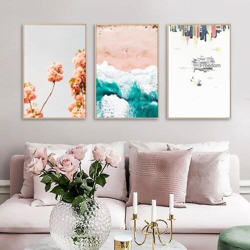 Flower Ocean Beach Landscape Poster Abstract City Reflection Wall Art Canvas Painting Nordic Style Living Room Home Decor