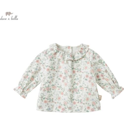 DB16154 dave bella spring fashion baby girls floral print shirts infant toddler tops children high quality clothes