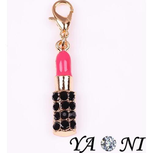 20pcs/lot Free Shipping Crystal Enamel Lipstick Charms Pendant For Glass Memory Locket