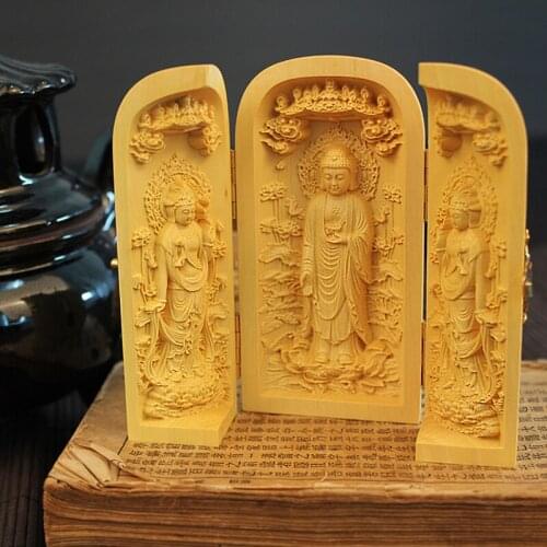 Homhi Boxwood Buddha Statue Buddhism Figurine Box Ornament Religious Decoration Home Desktop Budas Decorativos Figuras [HBJ-033]