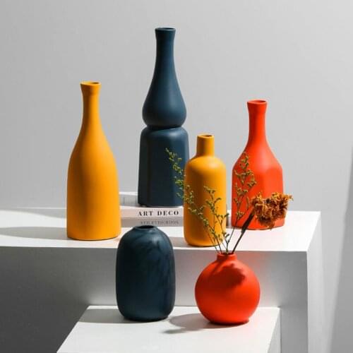 Morandi Ceramic Flower Vase Colorful Ornament Home Living Room Decoration Artware Hydroponics Flower Arrangement Decoration Gift