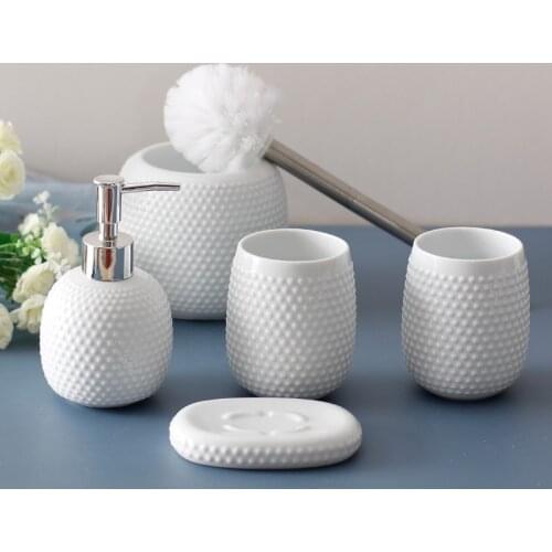 Ceramic Bathroom Accessories 5/piece Bathroom Toilet Brush/mouthwash Cup/lotion Bottle/soap Dish/household Soap Dispenser Bottle