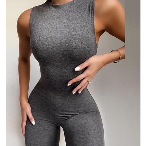 Sleeveless Biker Short Jumpsuit Women Back Zipper Bodycon Summer Jumpsuits Womens Rompers Female One Piece Fitness Bodysuits