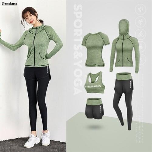High waist pants+t shirt+bra+shorts+jackets women yoga 5 piece set outdoor sportswear clothing fitness gym clothing quick dry