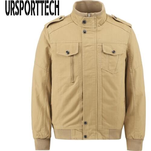 URSPORTTECH Men Jacket Spring Autumn Fashion Slim Fit Solid Mens Bomber Jackets Stand Collar Mens Outwear Coats Casual Plus Size